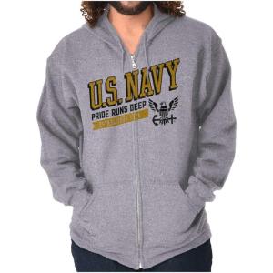 Brisco Brands US Navy Pride Runs Deep Est 1775 Zip Up Hoodie Mens Womens(Sport Grey)
