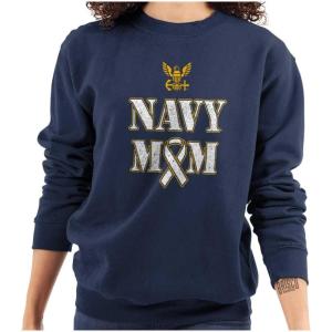 Brisco Brands United States Navy Proud Mom Mother Women Crewneck Sweatshirt(Navy)