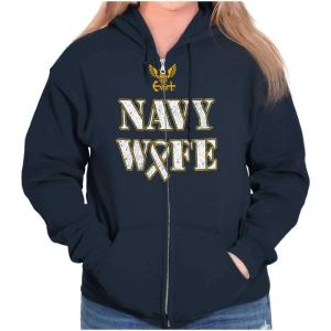 Brisco Brands United States Navy Proud Wife Zip Hoodie Sweatshirt Women(Navy)