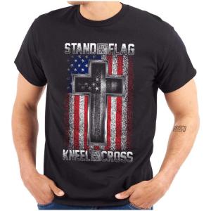 Stand for Flag Kneel The Cross Graphic T Shirt Men or Women(Black)