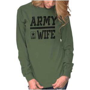 US Army Wife Military Soldier Pride Women’s Long Sleeve T Shirt(Military Green)