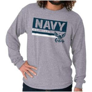 US Navy Eagle Anchor Logo Est 1775 Long Sleeve Tshirt Men Women(Sport Grey)