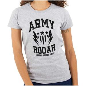 United States Army Shield Pride Bolts Womens Slim Fit Graphic Tee(Sport Grey)