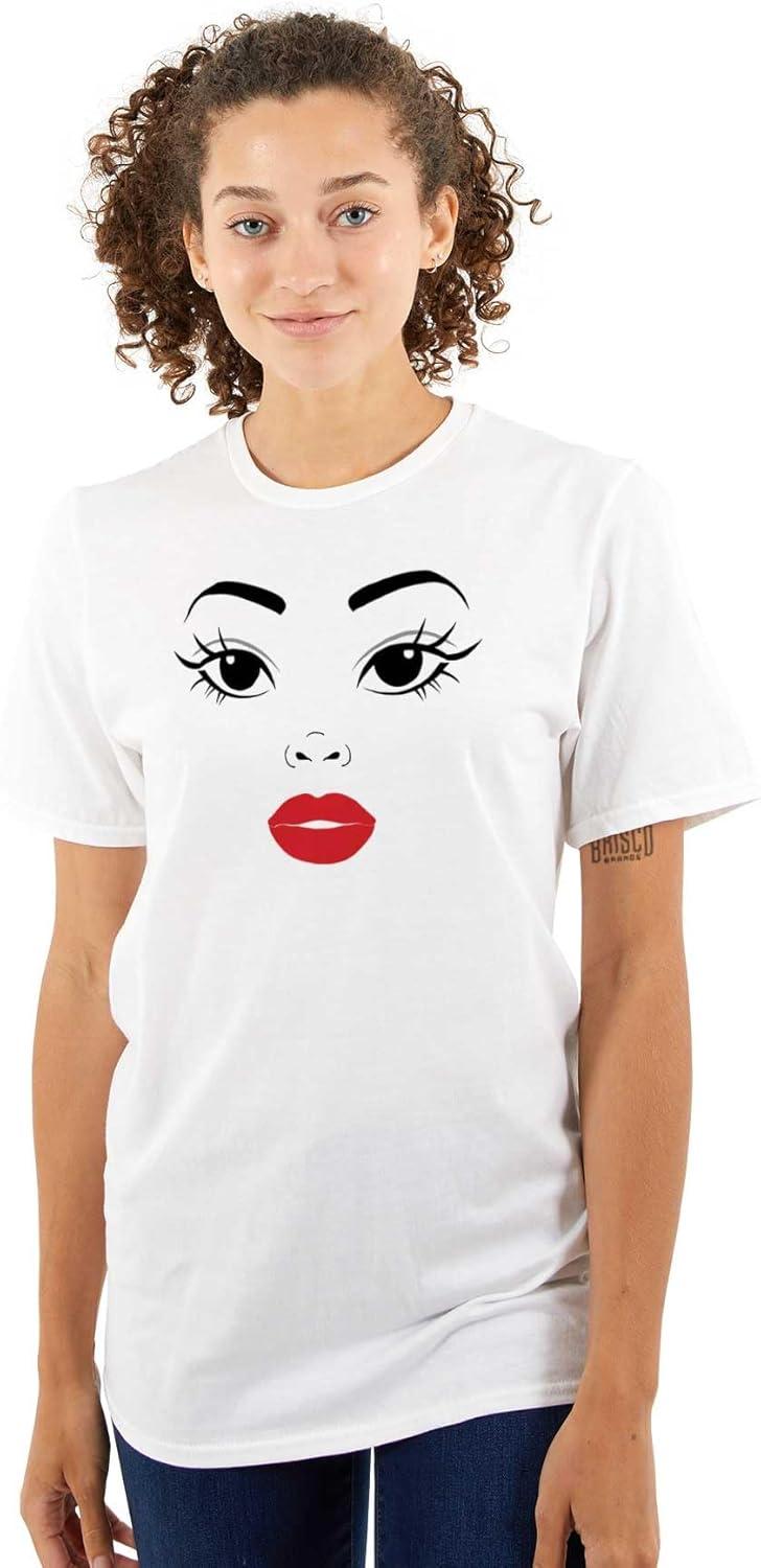 imageBeautiful Lady Face Red Lips Makeup Womens Graphic T Shirt TeesWhite