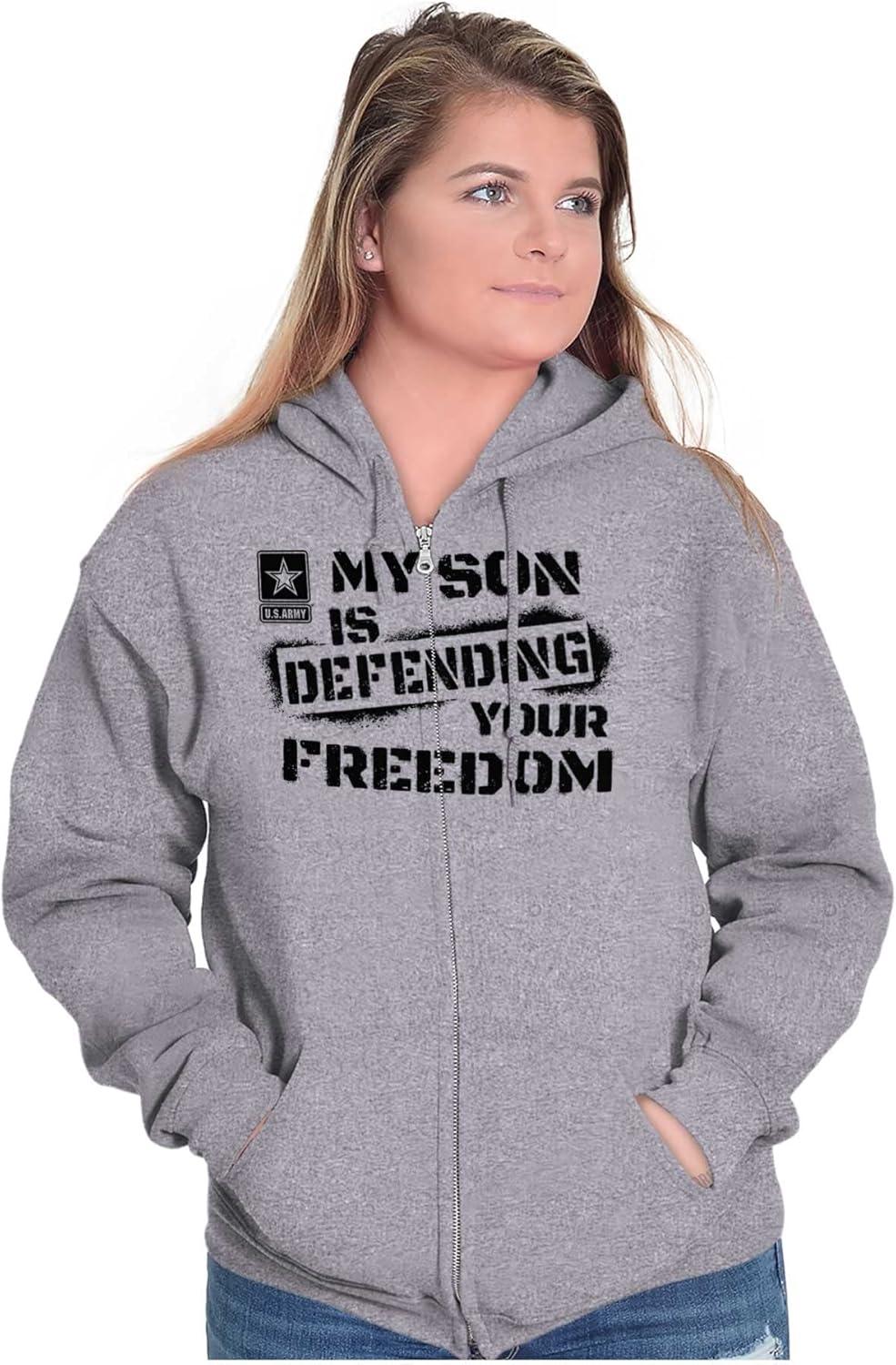 imageBrisco Brands US Army My Son Defending Freedom Zip Up Hoodie Mens WomensSport Grey