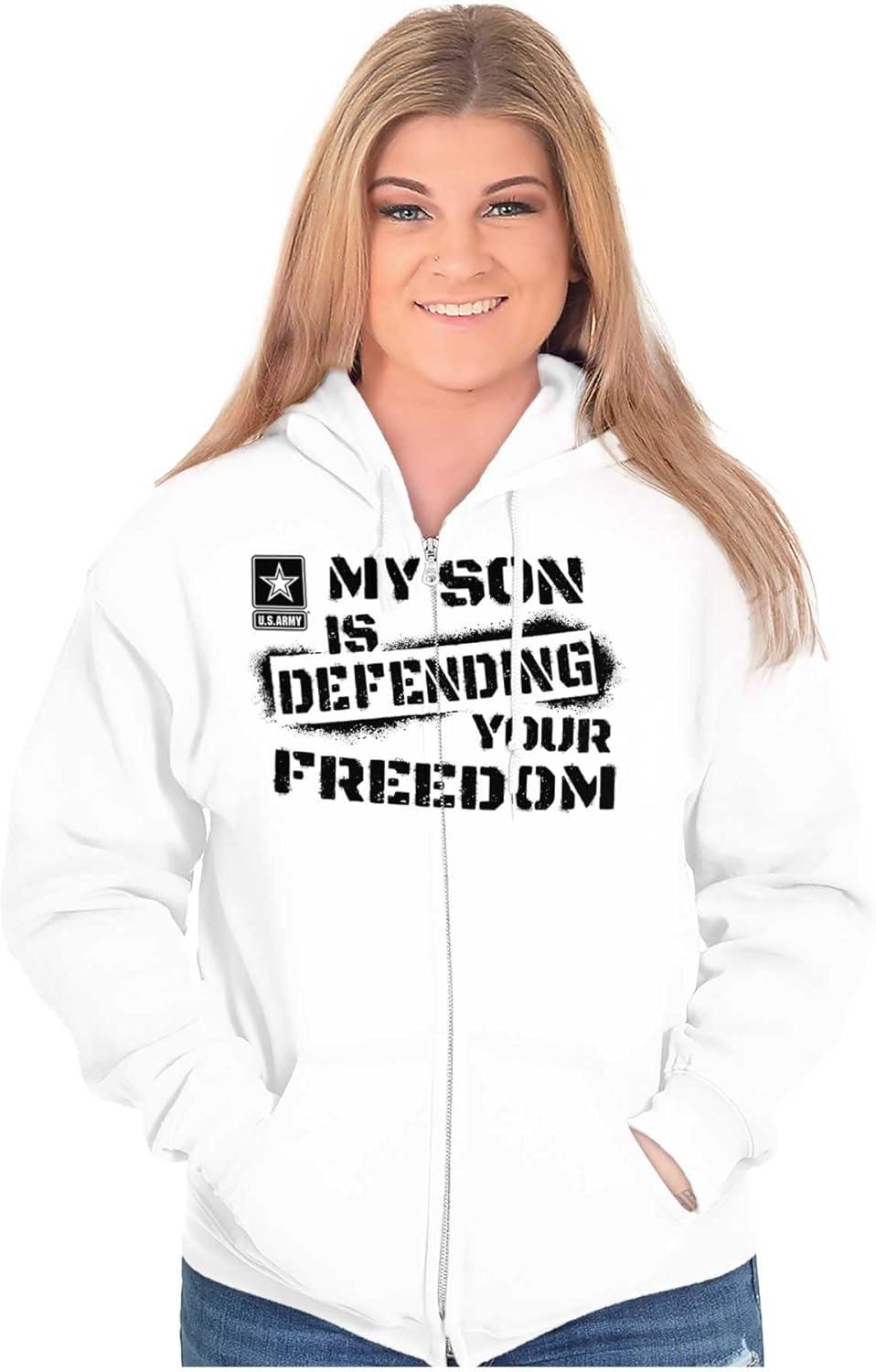 imageBrisco Brands US Army My Son Defending Freedom Zip Up Hoodie Mens WomensWhite