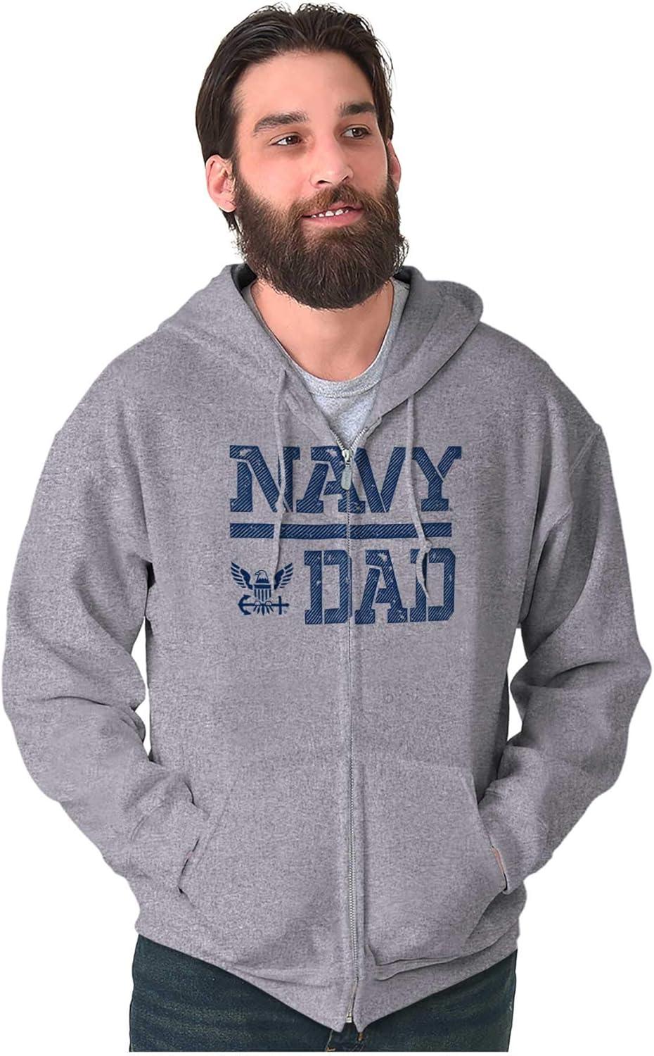 imageBrisco Brands US Navy Dad Military Anchor Logo Zip Hoodie Sweatshirt MenSport Grey