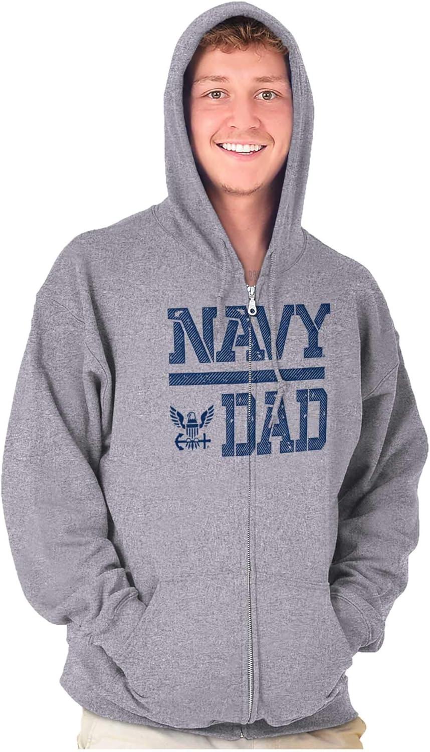 imageBrisco Brands US Navy Dad Military Anchor Logo Zip Hoodie Sweatshirt MenSport Grey