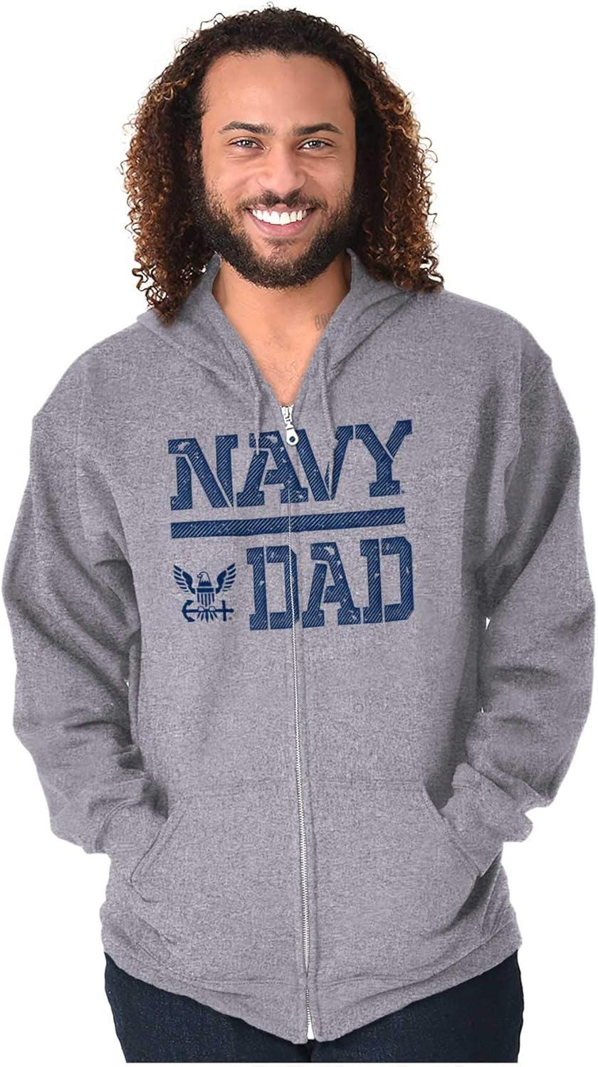 imageBrisco Brands US Navy Dad Military Anchor Logo Zip Hoodie Sweatshirt MenSport Grey