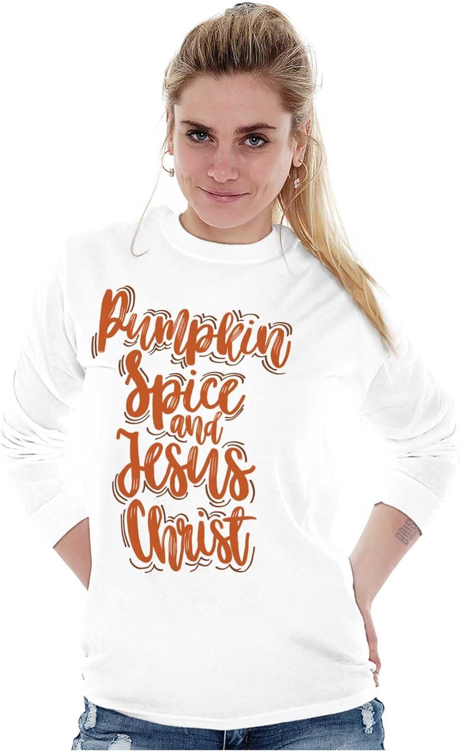 imageFall Pumpkin Spice and Jesus Christ Womens Long Sleeve T ShirtWhite