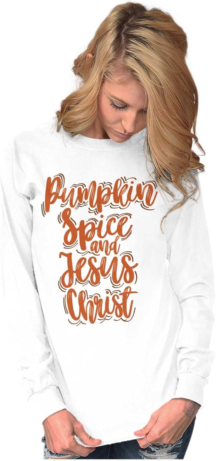 imageFall Pumpkin Spice and Jesus Christ Womens Long Sleeve T ShirtWhite