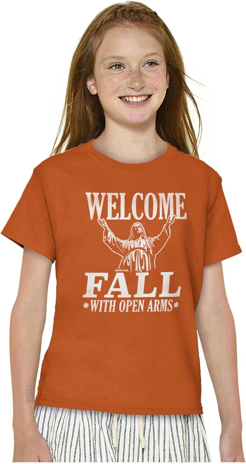 imageWelcome Fall Autumn Jesus Vibes Girls Kids T Shirt TeesOrange