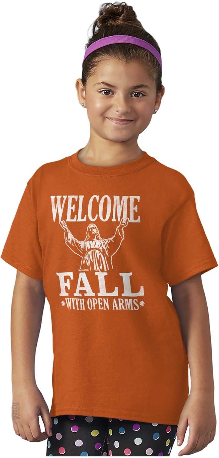 imageWelcome Fall Autumn Jesus Vibes Girls Kids T Shirt TeesOrange