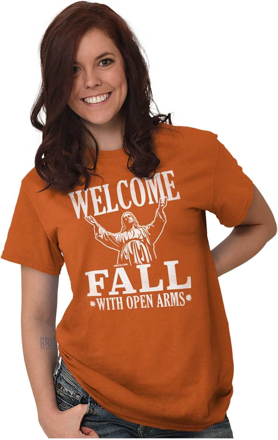 imageWelcome Fall Autumn Jesus Vibes Womens Graphic T Shirt TeesOrange