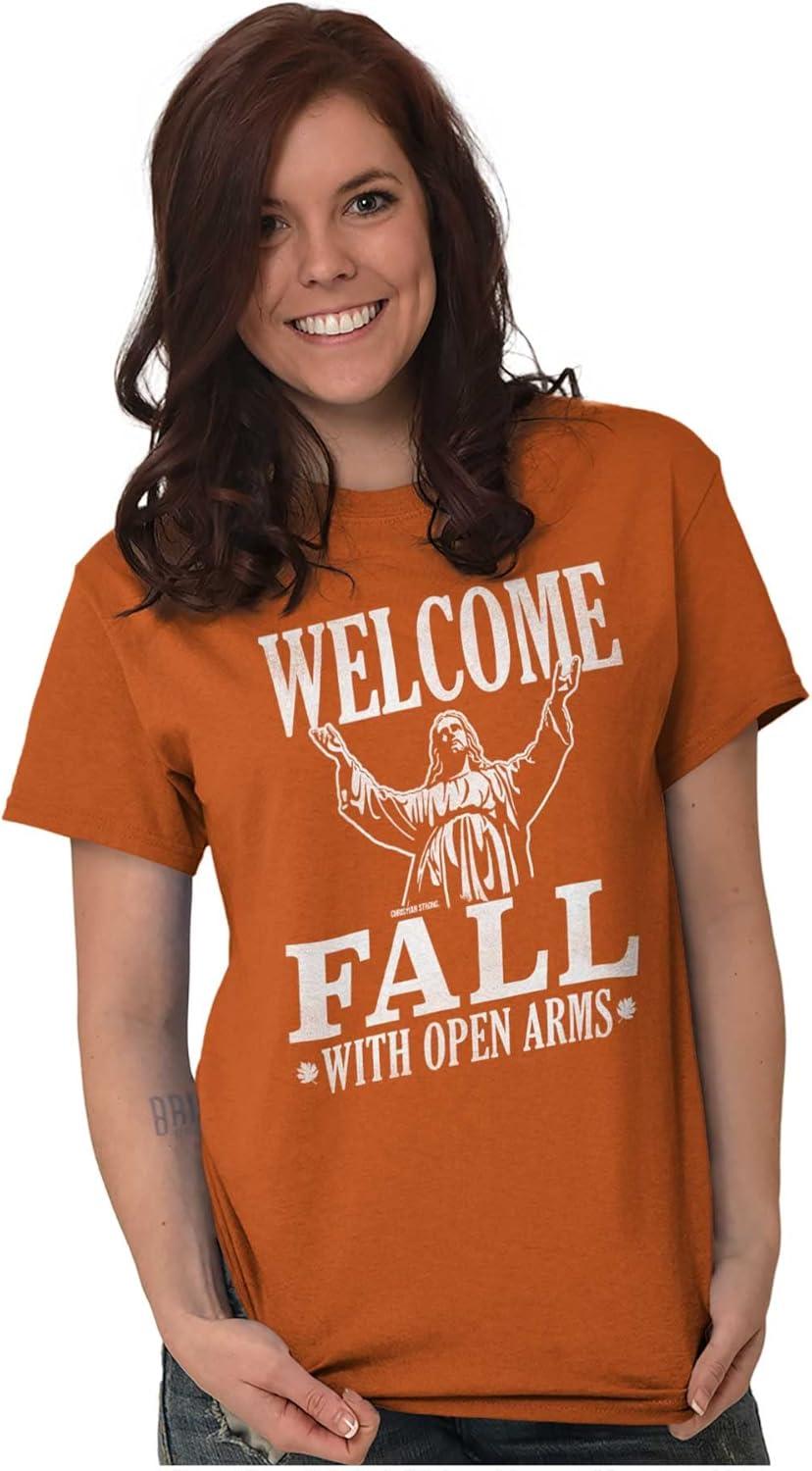 imageWelcome Fall Autumn Jesus Vibes Womens Graphic T Shirt TeesOrange