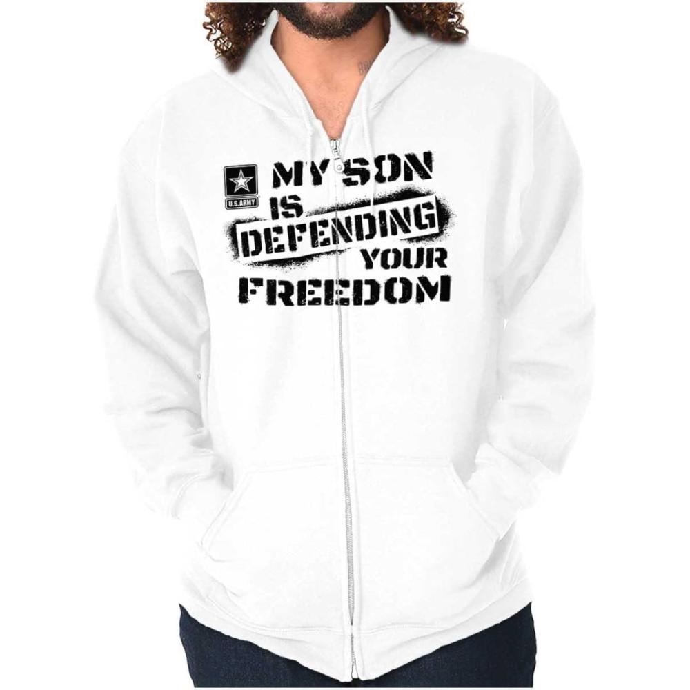 imageBrisco Brands US Army My Son Defending Freedom Zip Up Hoodie Mens WomensWhite