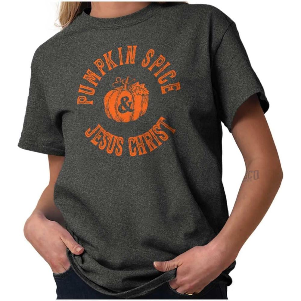 imagePumpkin Spice and Jesus Christ Cute Womens Graphic T Shirt TeesDark Heather