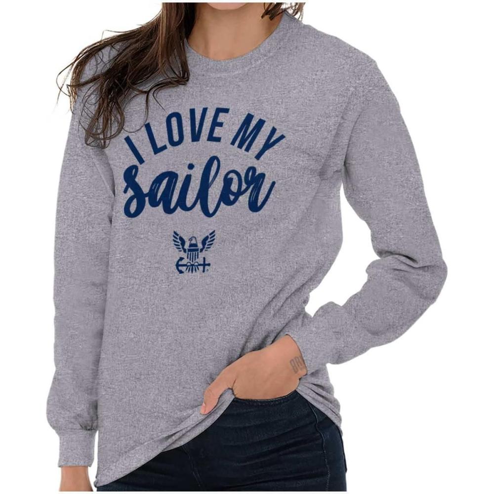 imageUnited States Navy I Love My Sailor Womens Long Sleeve T ShirtSport Grey