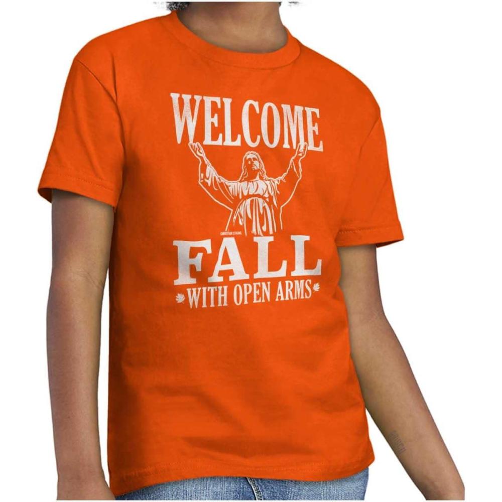 imageWelcome Fall Autumn Jesus Vibes Girls Kids T Shirt TeesOrange