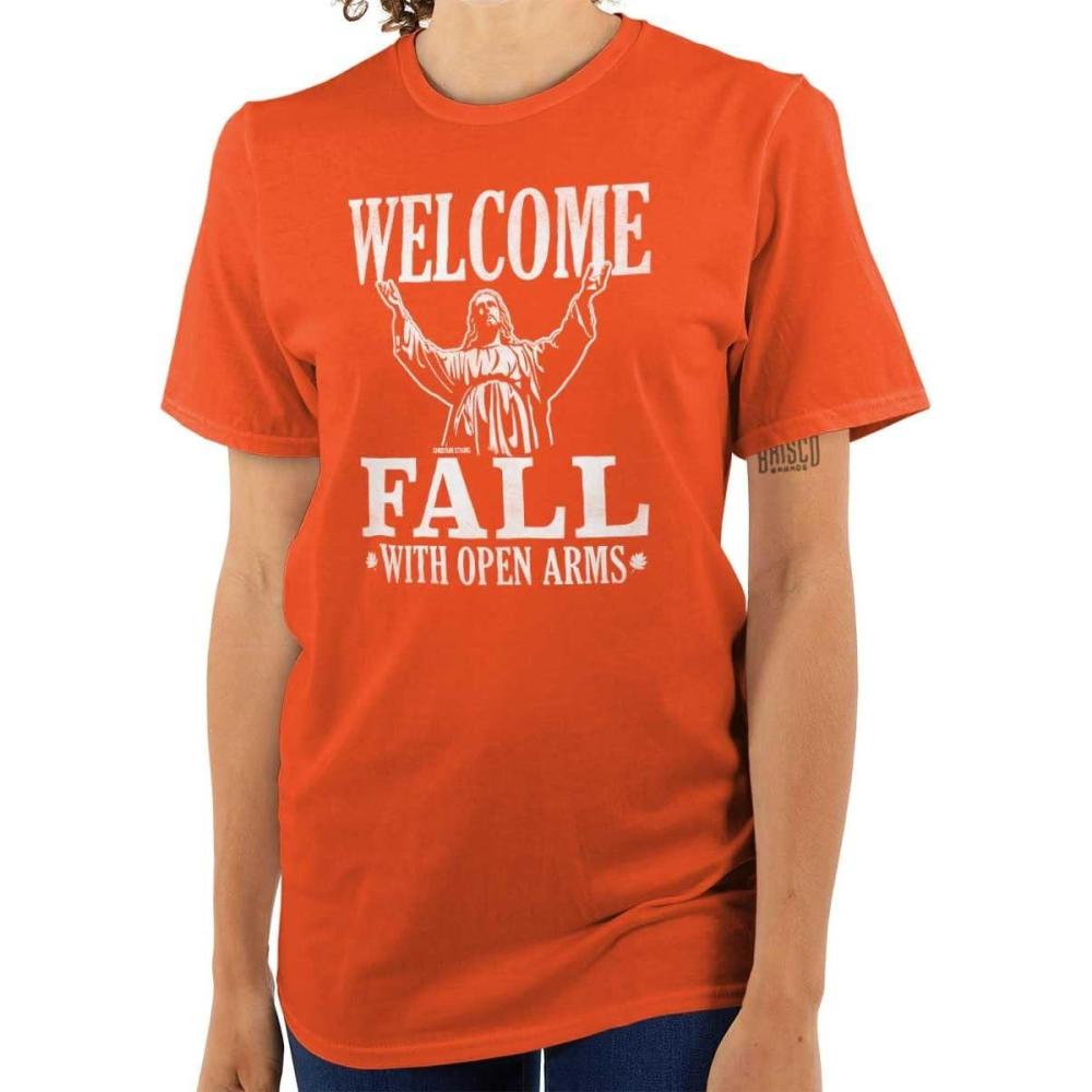 imageWelcome Fall Autumn Jesus Vibes Womens Graphic T Shirt TeesOrange