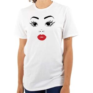 Beautiful Lady Face Red Lips Makeup Womens Graphic T Shirt Tees(White)