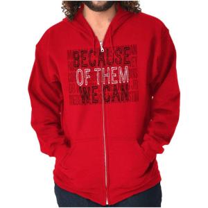 Brisco Brands Black History Because of Them We Can Zip Up Hoodie Mens Womens(Red)