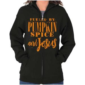 Brisco Brands Fueled by PSL and Jesus Cute Fall Zip Hoodie Sweatshirt Women
