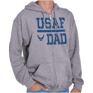 Brisco Brands US Air Force USAF Dad Military Father Zip Hoodie Sweatshirt Men(Sport Grey)