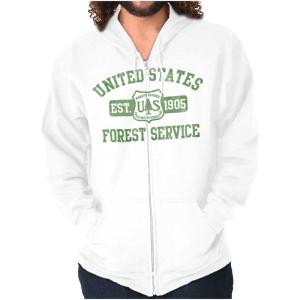 Brisco Brands United States Forest Service Camping Zip Up Hoodie Mens Womens(White)