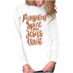 Fall Pumpkin Spice and Jesus Christ Women’s Long Sleeve T Shirt(White)