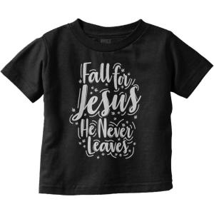 Fall for Jesus He Never Leaves Quote Youth T Shirt Tee Girls(Black)