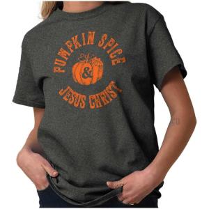 Pumpkin Spice and Jesus Christ Cute Womens Graphic T Shirt Tees(Dark Heather)