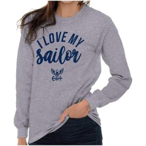 United States Navy I Love My Sailor Women’s Long Sleeve T Shirt(Sport Grey)