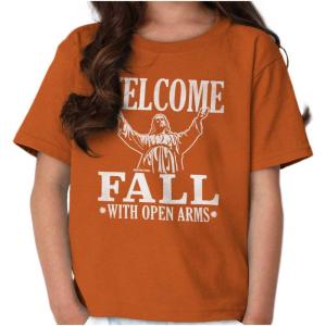 Welcome Fall Autumn Jesus Vibes Girls Kids T Shirt Tees(Texas Orange)