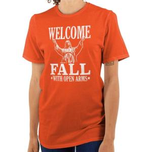 Welcome Fall Autumn Jesus Vibes Womens Graphic T Shirt Tees(Orange)