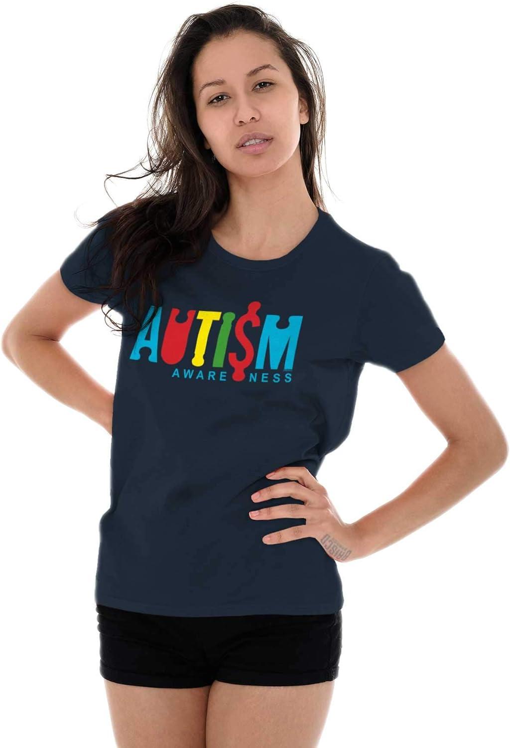 imageAutism Awareness Advocate Puzzle Womens Slim Fit Graphic TeeNavy