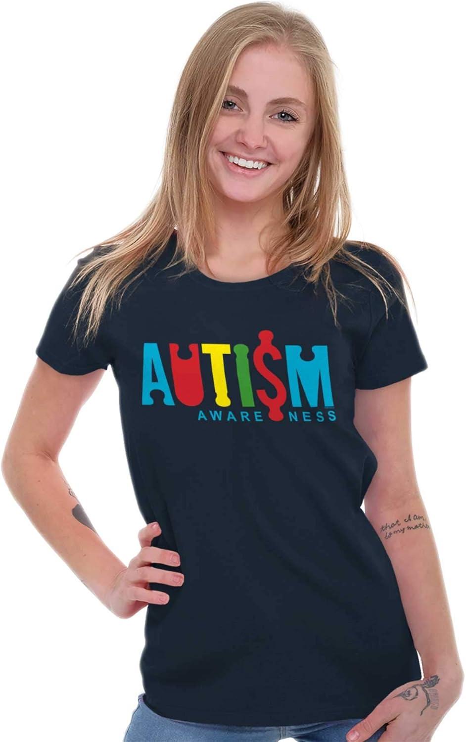 imageAutism Awareness Advocate Puzzle Womens Slim Fit Graphic TeeNavy