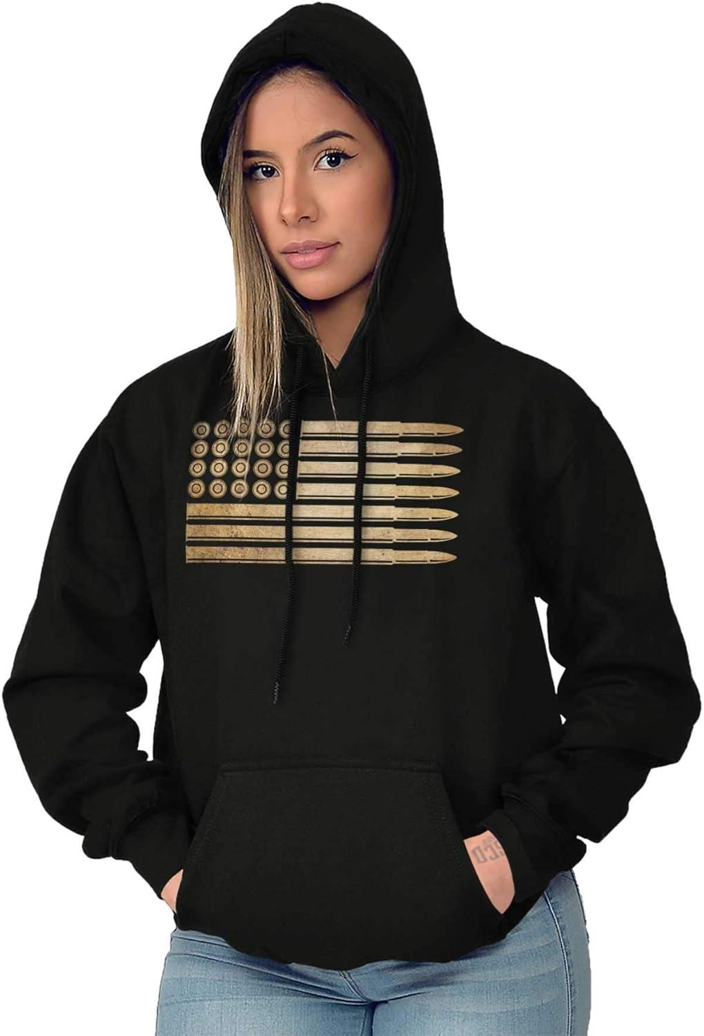 imageBrisco Brands Ammo Bullet 2nd Amendment Flag Hoodie Sweatshirt Women MenBlack Gold Flag