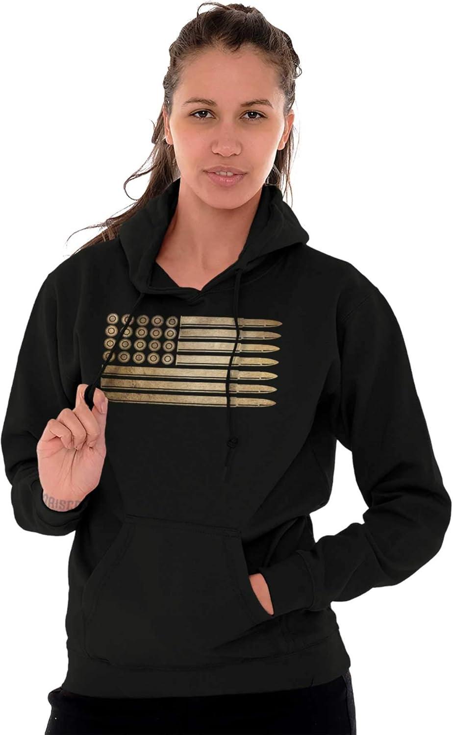 imageBrisco Brands Ammo Bullet 2nd Amendment Flag Hoodie Sweatshirt Women MenBlack Gold Flag