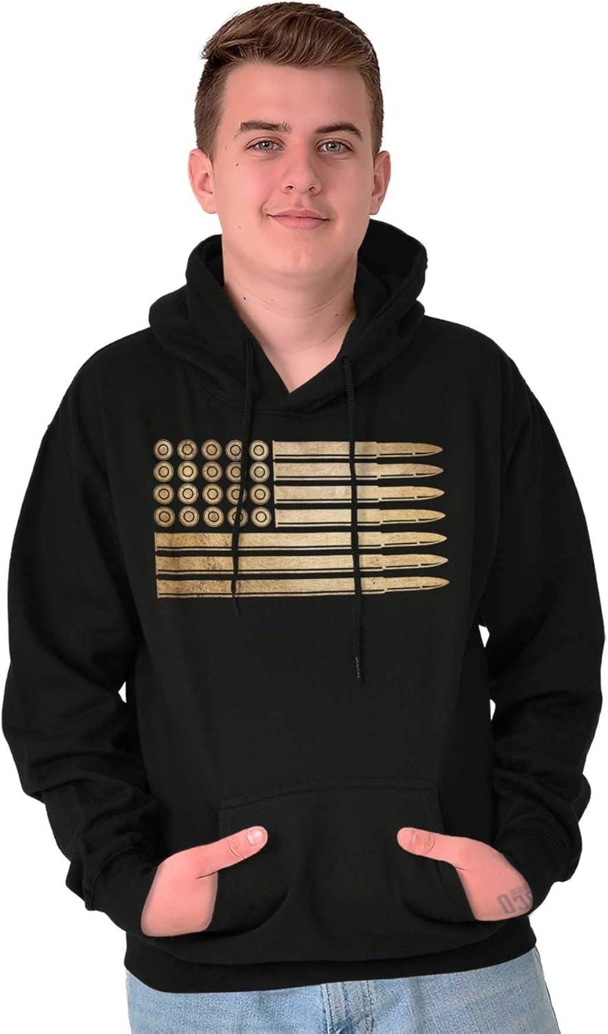 imageBrisco Brands Ammo Bullet 2nd Amendment Flag Hoodie Sweatshirt Women MenBlack Gold Flag