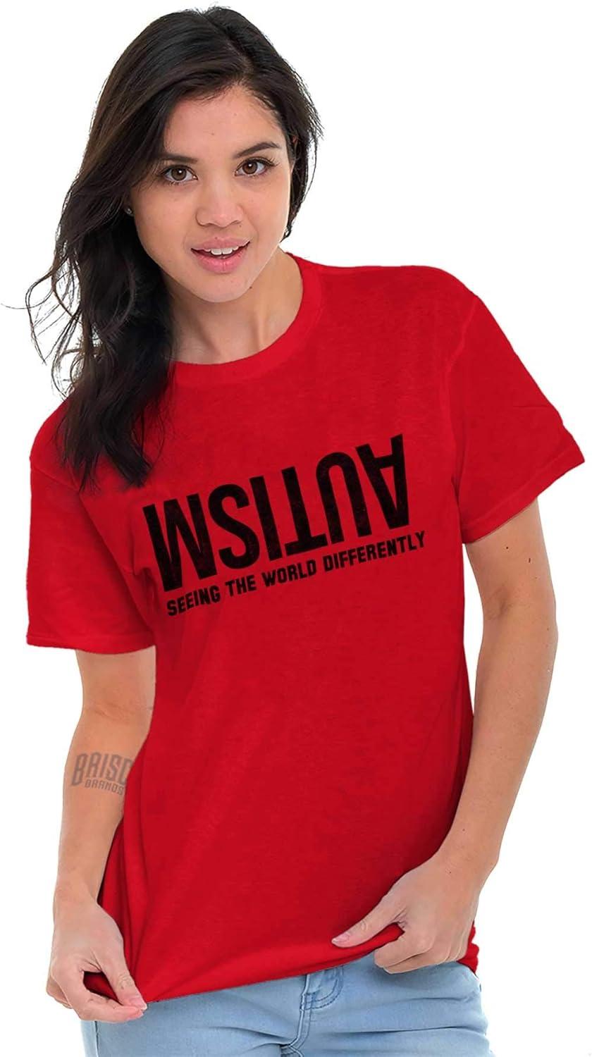 imageBrisco Brands Autism Seeing The World Differently Graphic T Shirt Men or WomenRed