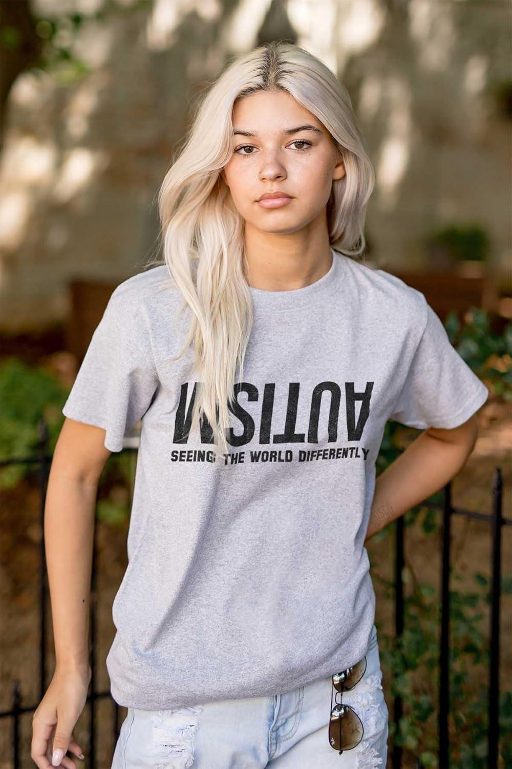 imageBrisco Brands Autism Seeing The World Differently Graphic T Shirt Men or WomenSport Grey