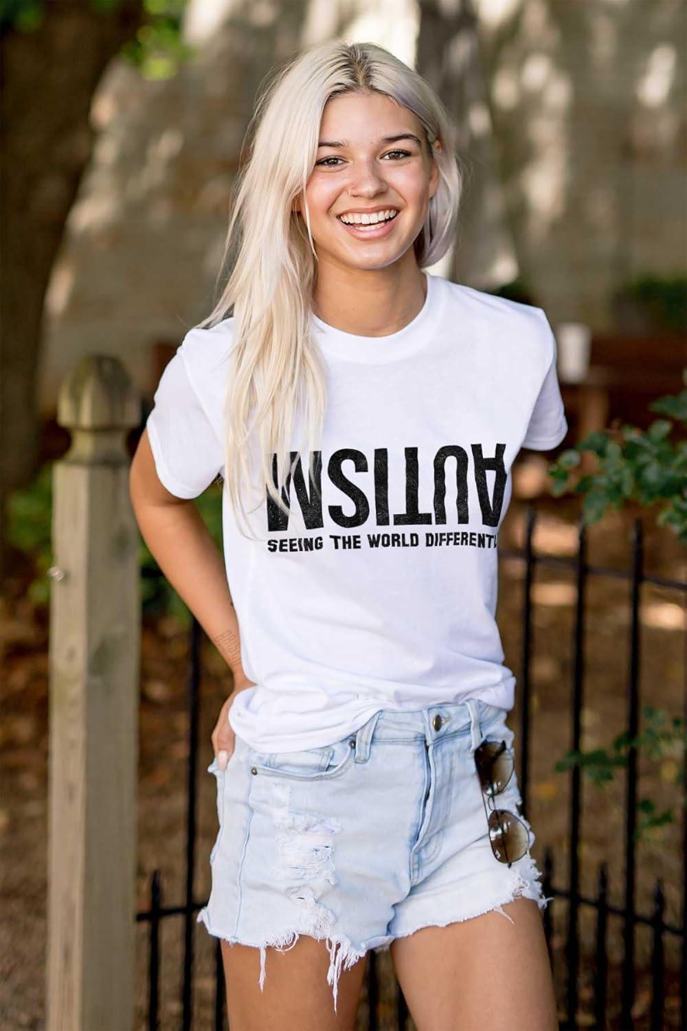 imageBrisco Brands Autism Seeing The World Differently Graphic T Shirt Men or WomenWhite