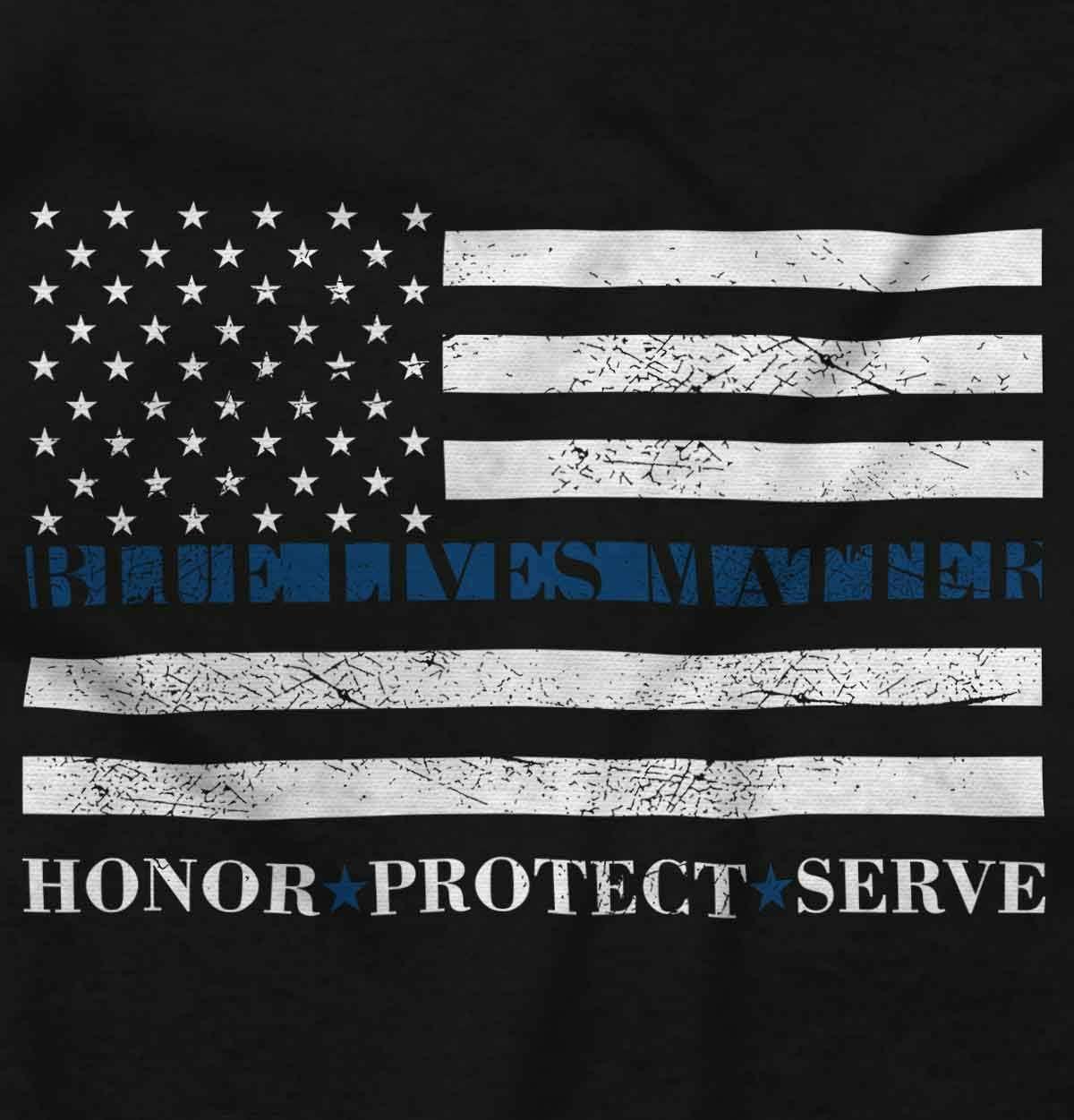 imageBrisco Brands Blue Line US Flag Honor Protect Serve Hoodie Sweatshirt Women MenBlack