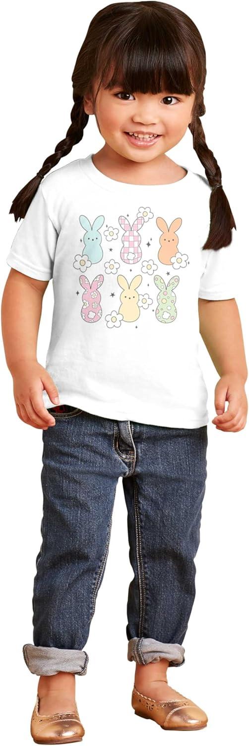imageBrisco Brands Colorful Easter Bunny Patterns Toddler Baby Girl T ShirtWhite