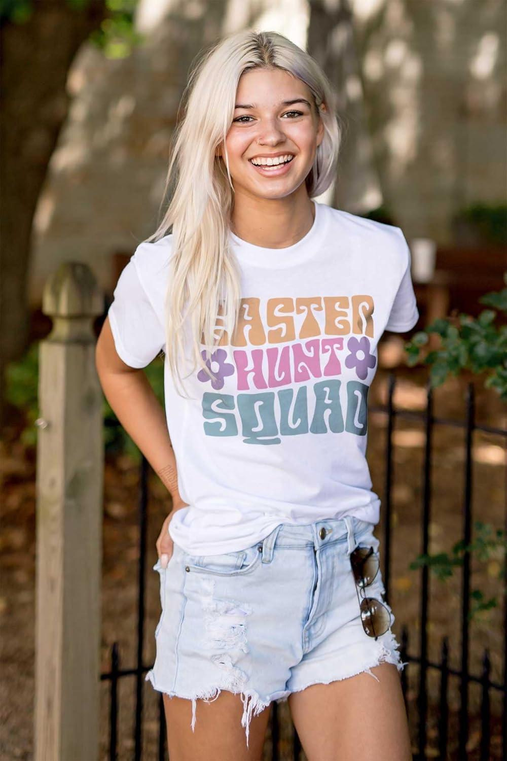 imageBrisco Brands Cute Easter Egg Hunt Squad Daisies Womens Graphic T Shirt TeesWhite