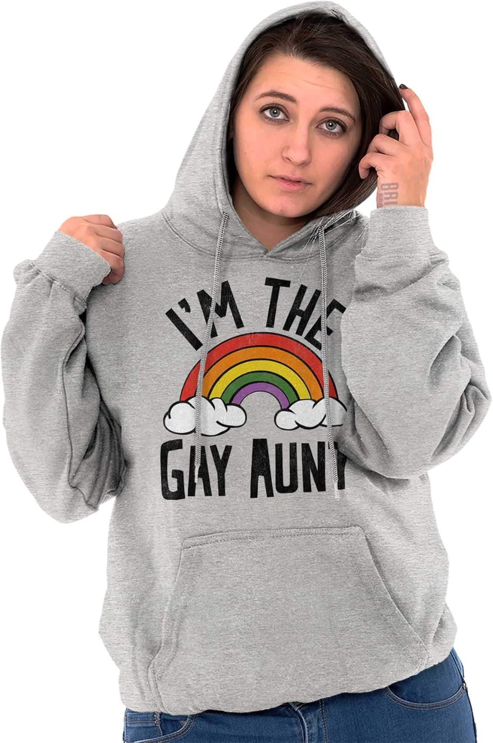 imageBrisco Brands Cute Rainbow Proud LGBTQ Gay Auntie Hoodie Sweatshirt WomenSport Grey
