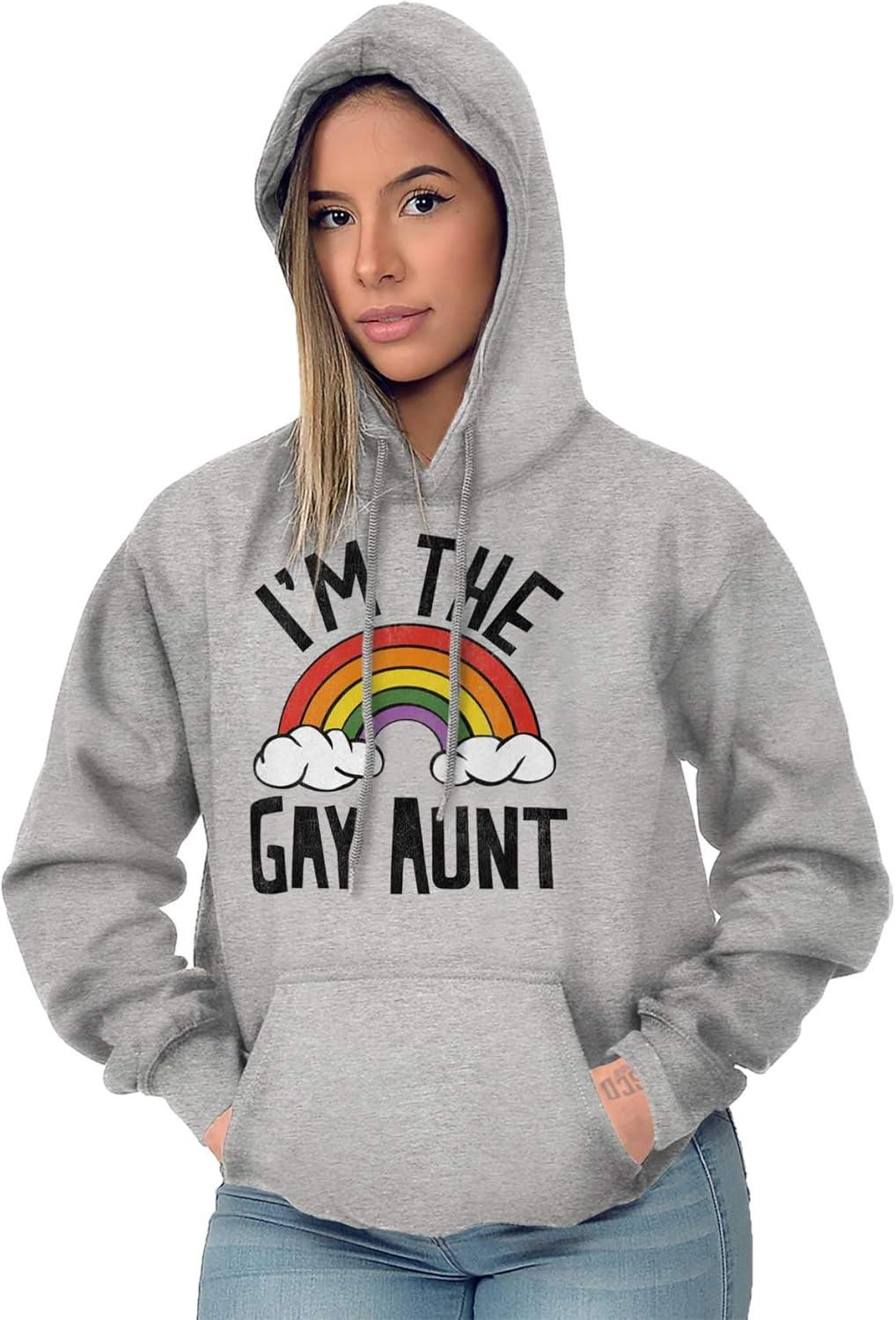 imageBrisco Brands Cute Rainbow Proud LGBTQ Gay Auntie Hoodie Sweatshirt WomenSport Grey