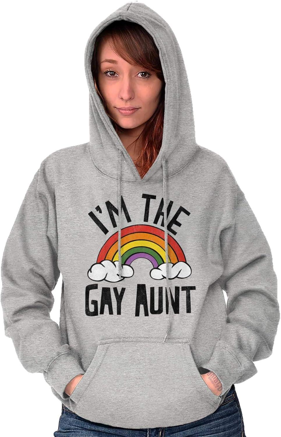 imageBrisco Brands Cute Rainbow Proud LGBTQ Gay Auntie Hoodie Sweatshirt WomenSport Grey