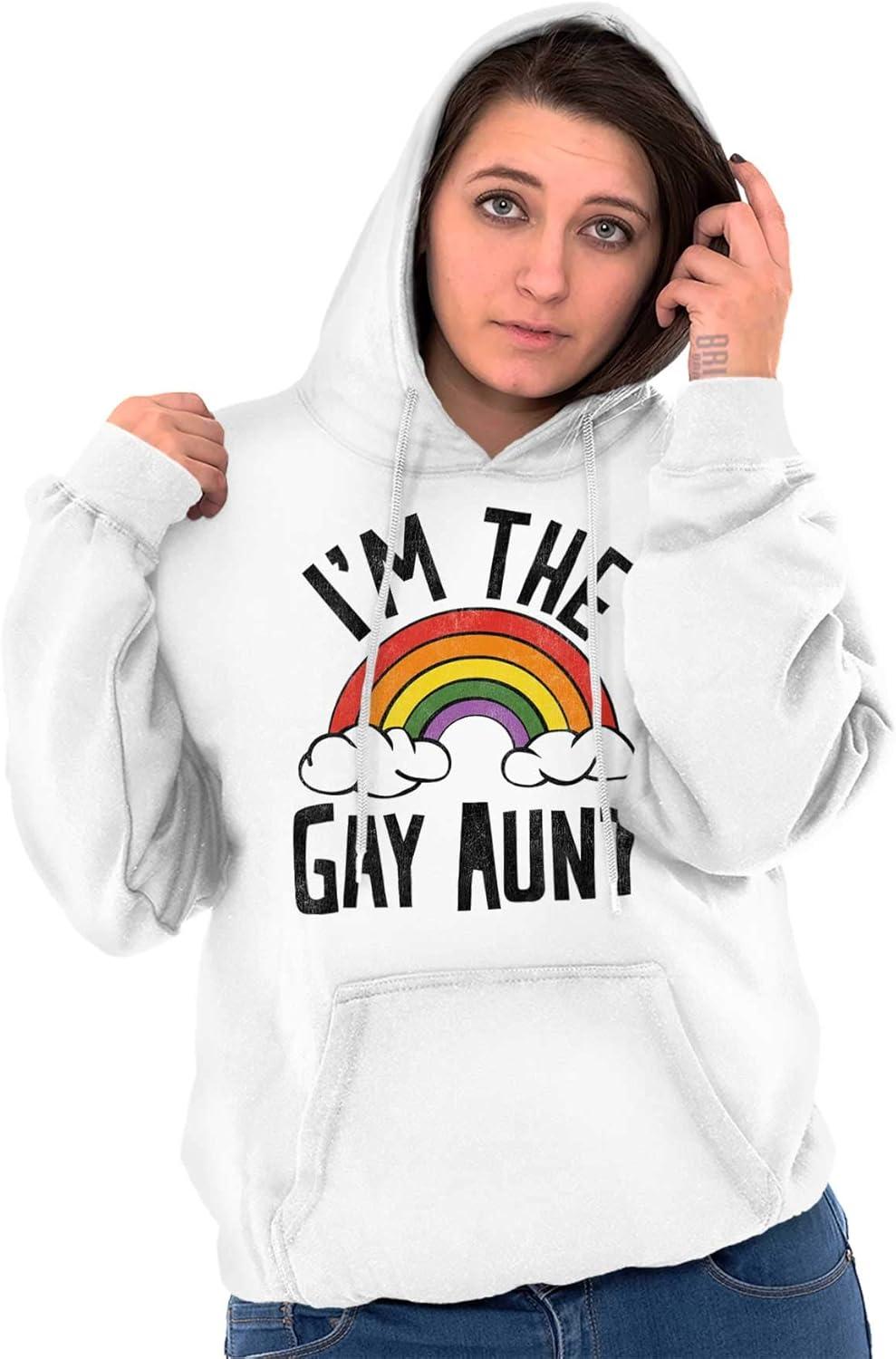 imageBrisco Brands Cute Rainbow Proud LGBTQ Gay Auntie Hoodie Sweatshirt WomenWhite